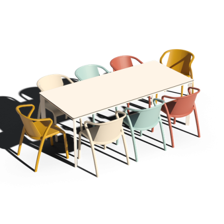 Table MEET Blanche et 8 chaises FADO Multicolore