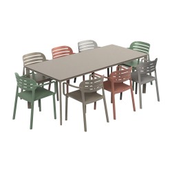 Table MEET Taupe + 8 chaises SLAT multicolore