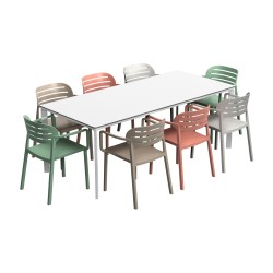 Table MEET Blanche + 8 chaises SLAT multicolore