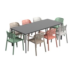Table MEET Anthracite + 8 chaises SLAT multicolore